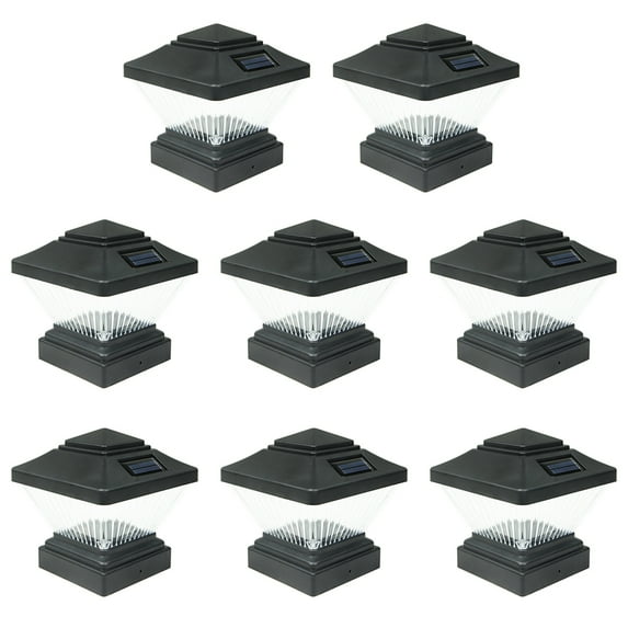 iGlow Outdoor Solar LED Post Deck Cap Light, Black/White, 4x4, 8-Pack, PVC Vinyl Wood