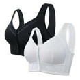 thumbnail image 1 of iHPH7 2 Pack Bra Front Closure for Women Post Surgery Bra Front Open Bras for Women Front Clasp Bralette Front Clasp Front Button Wireless Bras Breathable Bras for Women Black 1 56, 1 of 8