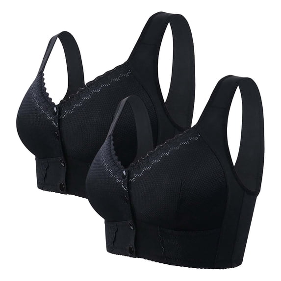 iHPH7 2 Pack Front Closure Bras Front Clasp Convenient Snap Full Coverage Snap Closing Bra Mastectomy Bralettes Push Up Bra Everyday Sleep Bras Comfort Convenient Black 4 36