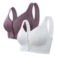 thumbnail image 1 of iHPH7 2 Pack Front Closure Bras for Women Wireless Bras Daisy Bras for Older Women Snap Front Bra Front Clasp No Underwire Breathable Bras for Women Front Button Soft Gray 58, 1 of 4