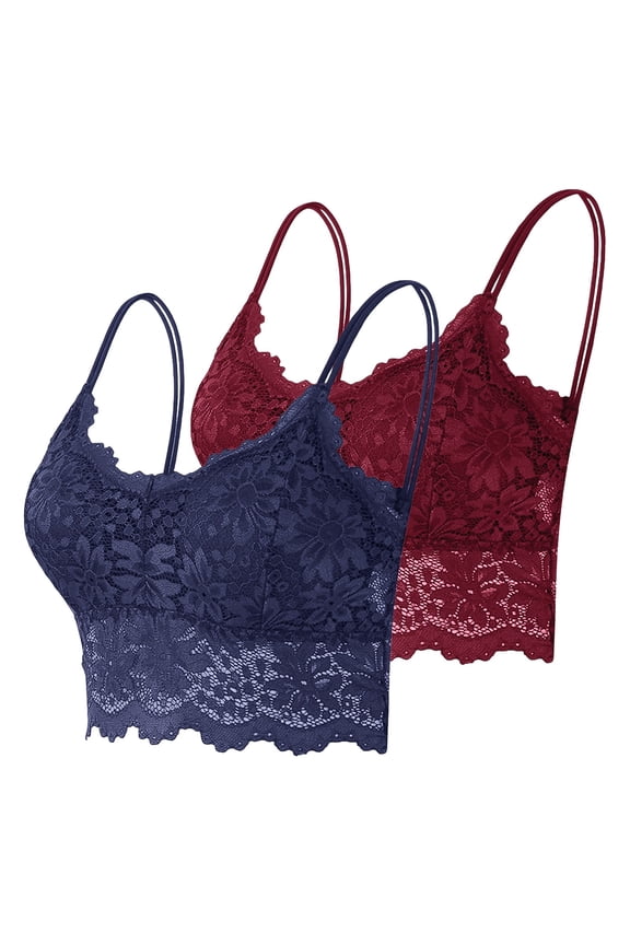 2 Pack Lace Bralettes for Women Bralette Padded Lace Bandeau Bra O XL