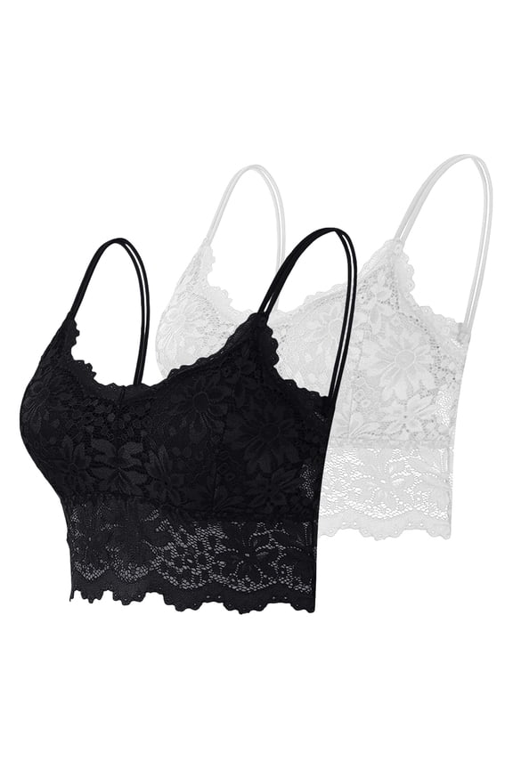 2 Pack Lace Bralettes for Women Y2k Strap Bustier Cami Top V Neck Camisole A L