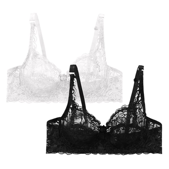 iHPH7 2 Pack Women's Lace Bra Demi Sheer Mesh Balconette See Through Bralette Unlined underwire bras for women Embroidered Blue 34