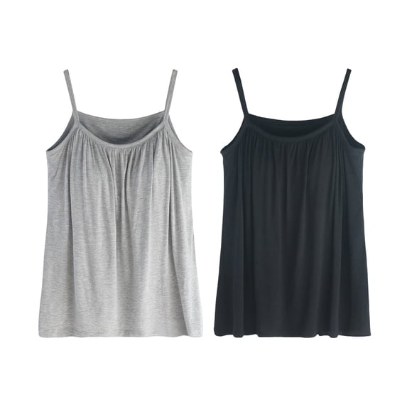 iHPH7 2 Pcs Tank Top with Built in Bra Flowy Spaghetti Strap Loose Fit Pleated Cami Basic Layering Casual Summer Lounge Wear Everyday Apparel X S