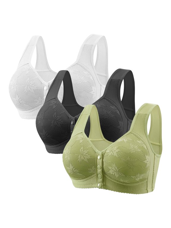 3 Pack Front Closure Bra Supportive Convenient Bralettes Snap Front Bra Bras for Seniors Front Button Mastectomy Bralettes Snap Closing Bra Push Up Bra Watermelon Red M