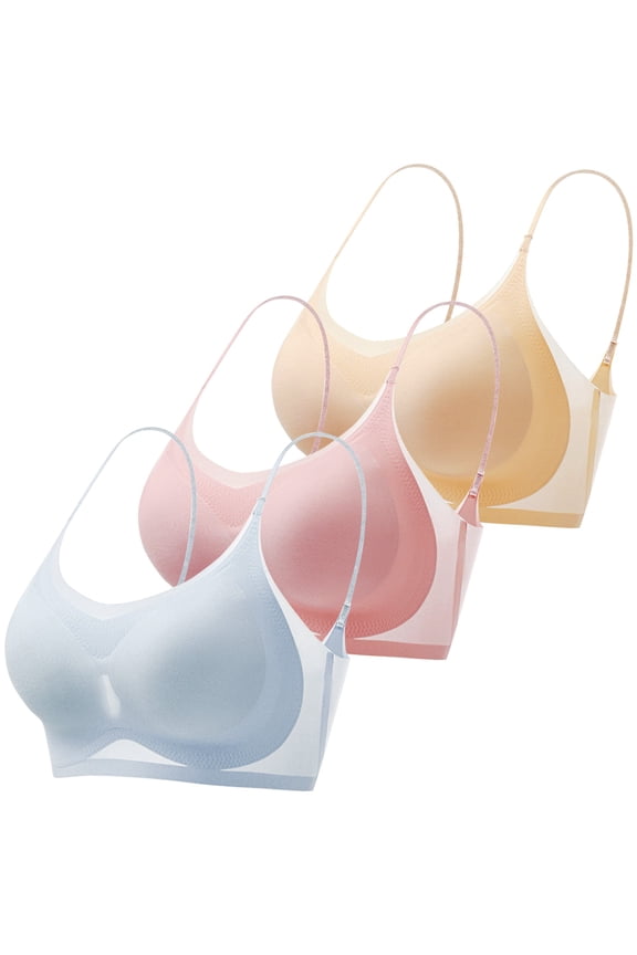 3 Pack Lightweight Ice Silk Bra Seamless Wireless Mesh Comfort Padding Thin Straps Activewear Yoga Workout Underwear Pack G XXL