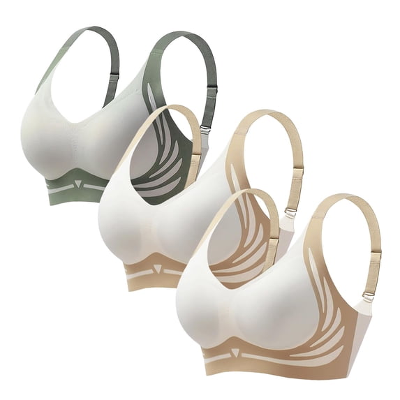 iHPH7 3 Pack Seamless Push Up Bra Everyday Bralettes Wireless Bras Everyday Seamless Tshirt Bras Seamless T-shirt Bras Soft Wireless Bralette Yoga Bra Sports Bras Khaki M