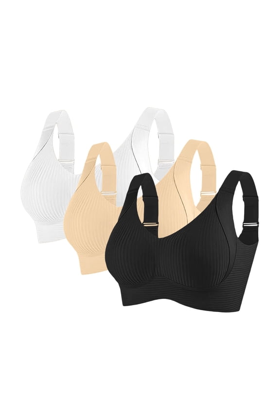 3 Pack Seamless Push Up Bra Soft Wireless Bralette V Neck Bra Full Coverage Supportive No Underwire Bras Wireless Bras No Show Under Clothes Push Up Bralettes F L