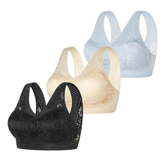 iHPH7 3pcs Push Up Bra, Bras for Women Pack, Full Coverage Bras for Women, Wireless Bras for Women, Comfortable Bras for Women, Hot Pink L