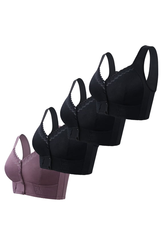 4 Pack Front Closure Bra Senior Comfort Bras Snap Closing Bra Comfortable Bra Wireless Bras No Underwire Snap Front Bra Front Clasp Bralette Push Up Bra N 48