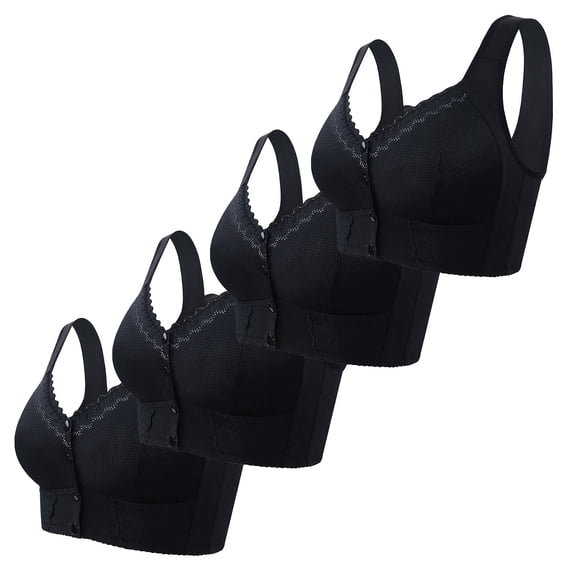 iHPH7 4 Pack Front Closure Bras for Women Senior Comfort Bras Snap Closing Bra Mastectomy Bralettes Wireless Bras Front Clasp Padded Bras for Women Front Clasp Bralette A 36