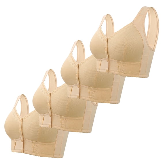 iHPH7 4 Pack Womens Front Closure Bras Front Button Daisy Bras for Older Women Everyday Sleep Bras Front Clasp Snap Front Bra No Underwire Full Coverage Snap Closing Bra B 46