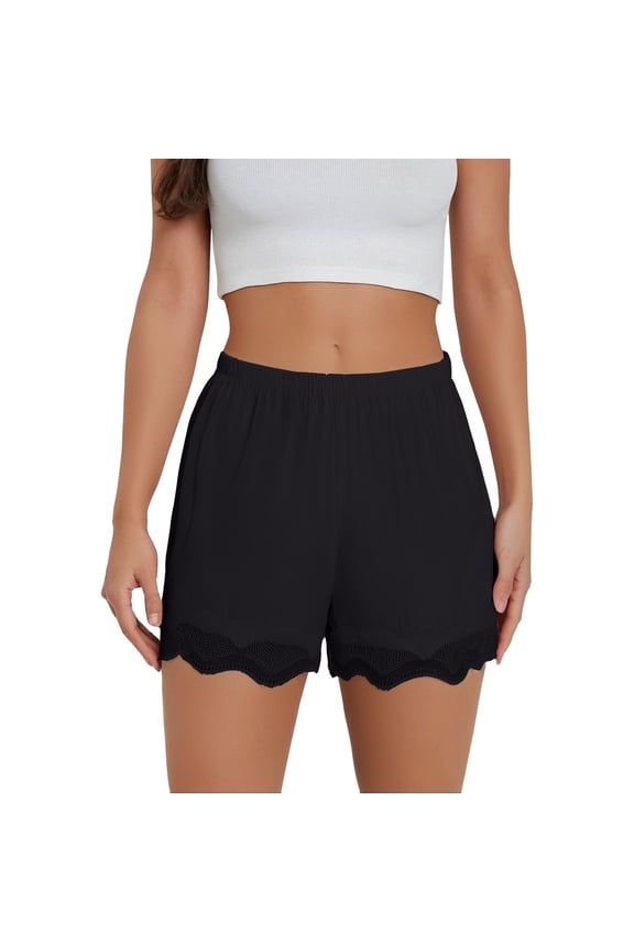 Anti Chafing Shorts for Women Slip Shorts for Under Dresses Lace Trim Pettipants Loose Bloomers Breathable Silky Undershorts Lightweight Lounge Sleep Shorts Black XL