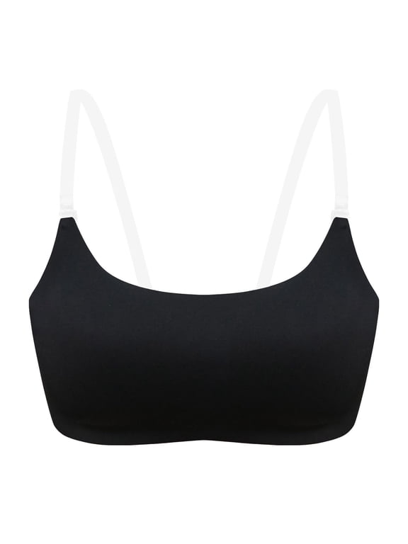 Backless Bra with Clear Straps Women's Seamless Wireless Bra Padded Push Up Bras for Women T-shirt Bra Black M