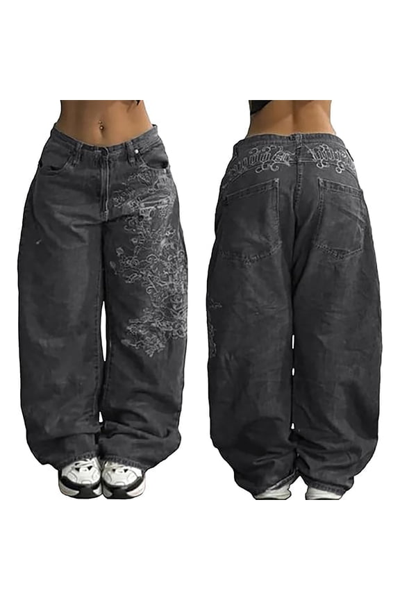 Baggy Barrel Jeans for Women Y2k Vintage Oversized Jeans Fashion Grunge Causal Straight Leg Denim Pants Streetwear (S-XXL)