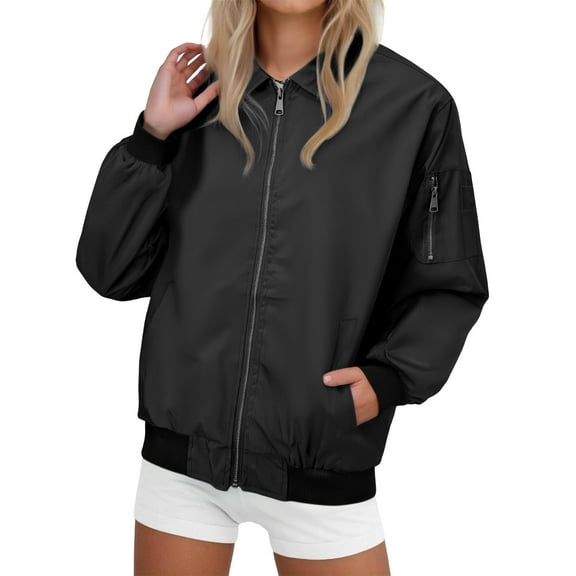 iHPH7 Baggy Jacket Letterman Jacket Zip Up Jacket Baseball Jacket Workout Jackets for Woman Fall Womens Clothes Womens Bomber Jacket Black L