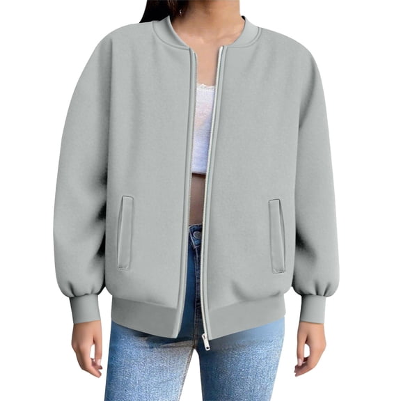 iHPH7 Baseball Jacket Light Jackets for Women Stand Collar Jacket Women's Outerwear Casual Outerwear Baggy Jacket Letterman Jacket Light Gray XL