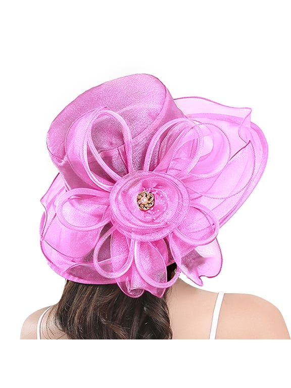 Beach Hats for Women Hat with Veil for Women Church Hats for Women Derby Hats for Women Wide Brim Hats for Women, Pink One Size