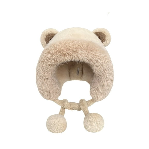 iHPH7 Bear Hat Fuzzy Beanie Winter Cap Warm Hats for Women Fuzzy Hat Russian Hat Faux Fur Hat Beige One Size