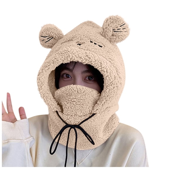 iHPH7 Bear Hat Fuzzy Hat Fluffy Snow Hat Winter Hats for Women Cold Weather Beanie with Pom Warm Hats for Women Fuzzy Beanie Khaki M