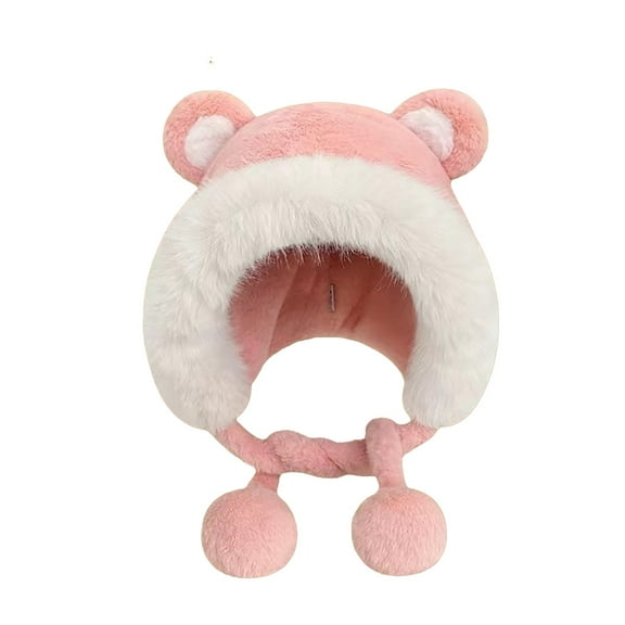 iHPH7 Bear Hat Russian Hat Fuzzy Hat Trapper Hat Winter Hats for Women Ear Warmers Winter Hats for Women Cold Weather Pink One Size