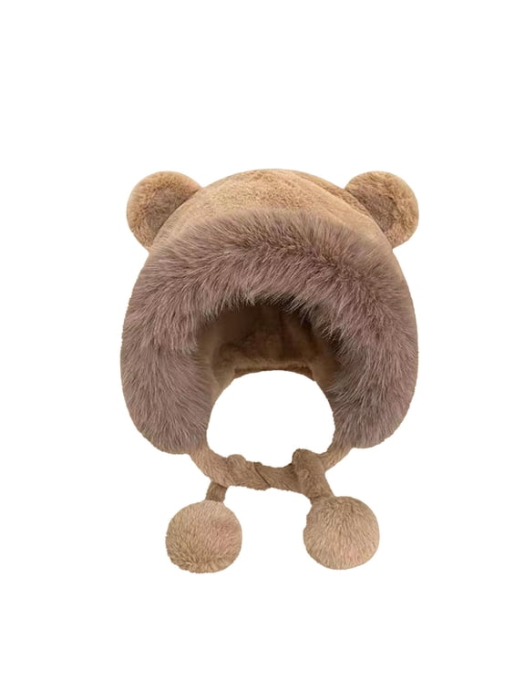 Bear Hat Winter Accessories for Women Ear Warmers Winter Hats for Women Cold Weather Russian Hat Warm Hats for Women Faux Fur Hat Khaki One Size