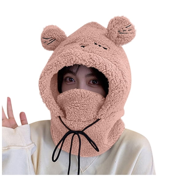 iHPH7 Bear Hat Winter Hats for Women Cold Weather Beanie with Pom Fuzzy Beanie Ear Warmers Trapper Hat Winter Hats for Women Pink M