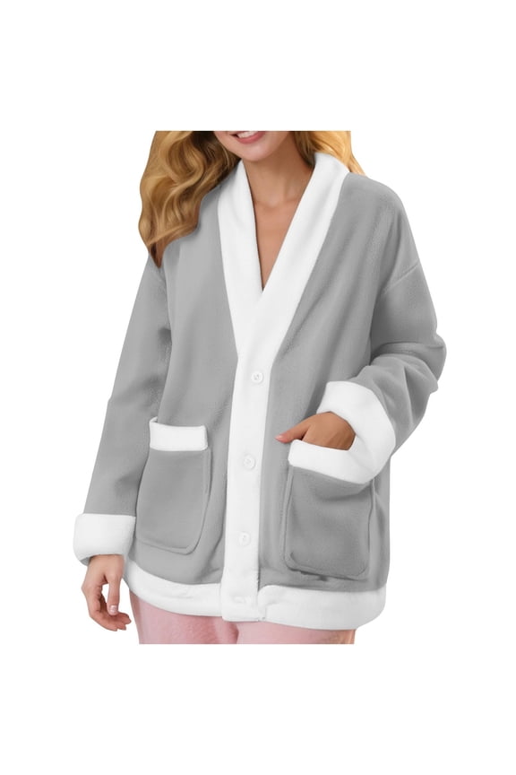 Bed Jackets for Women Fleece Jacket Women Sleep Tops for Women Fuzzy Jackets for Women's Sleepwear Winter Jackets for Women Warm Jackets for Women Gray S
