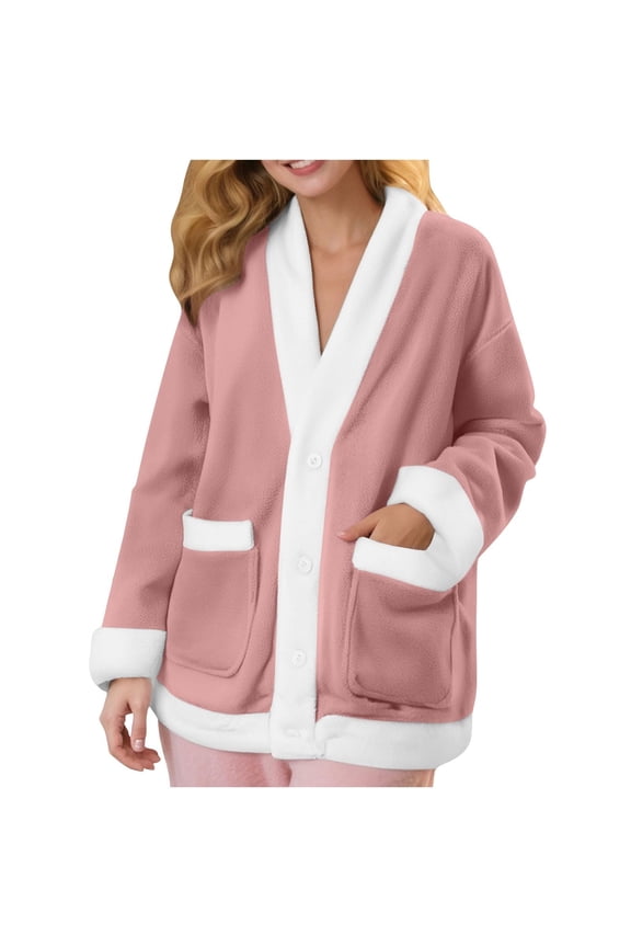 Bed Jackets for Women Fleece Jacket Women Sleep Tops for Women Sherpa Fleece Jacket Women's Sleepwear Winter Clothing for Women Warm Jackets for Women Pink S