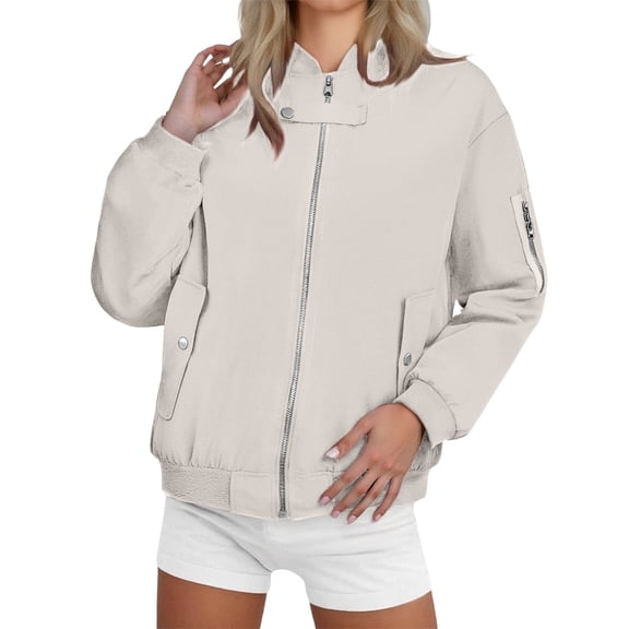 iHPH7 Bomber Jacket Women's Outerwear Zip Up Jackets for Women Fall Clothes Letterman Jacket Fall Jacket Athletic Jacket Women White 6XL