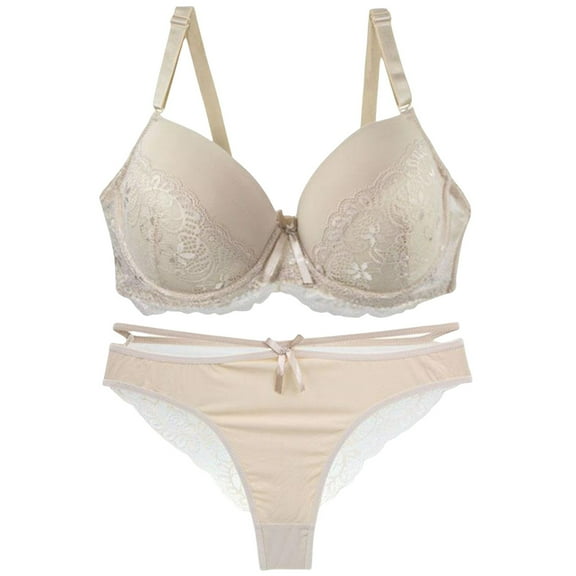 iHPH7 Bra and Panty Sets for Women, Matching Bra and Panty Sets, Push Up Bra, Women's Underwear and Bras, Briefs for Women, Beige 100B