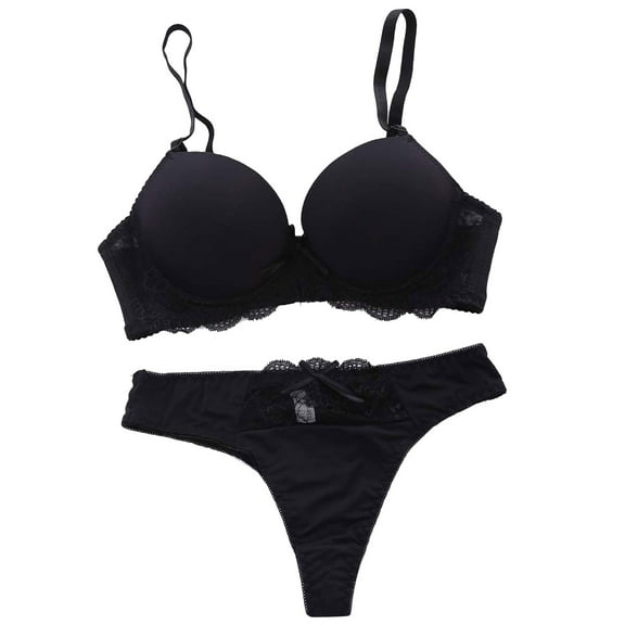 iHPH7 Bra and Panty Sets for Women, Matching Bra and Panty Sets, Push Up Bra, Women's Underwear and Bras, Thongs for Women, Black 75A
