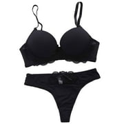 iHPH7 Bra and Panty Sets for Women, Matching Bra and Panty Sets, Push Up Bra, Womens Underwear and Bras, Thongs for Women, Black 75C