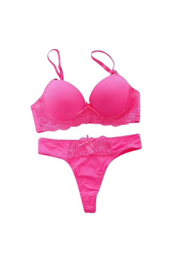 Bra and Panty Sets for Women, Matching Bra and Panty Sets, Push Up Bra, Women's Underwear and Bras, Thongs for Women, Pink 80C