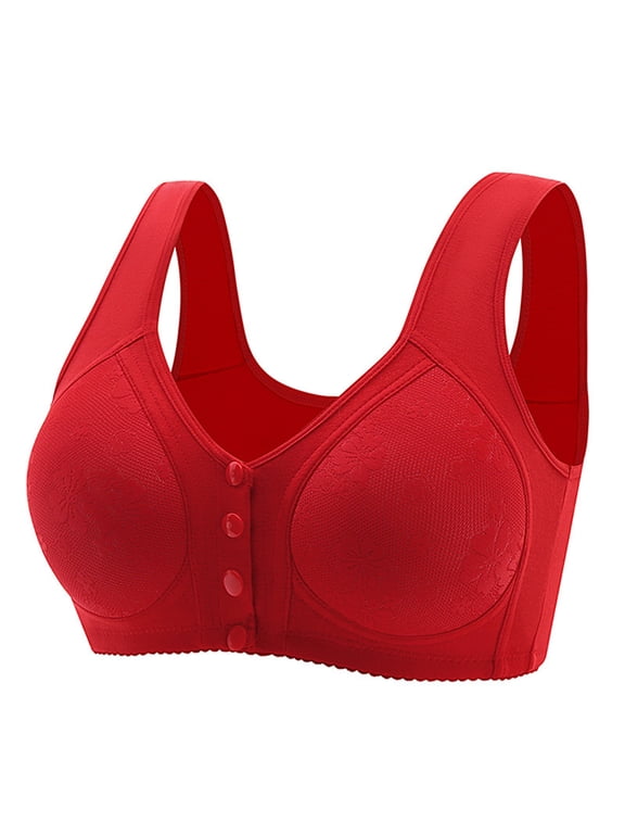 Bras for Women Front Closure Daisy Bras for Older Women Front Clasp Wireless Bras Supportive Convenient Bralettes Comfortable Bra Convenient Snap Front Button Red 6XL