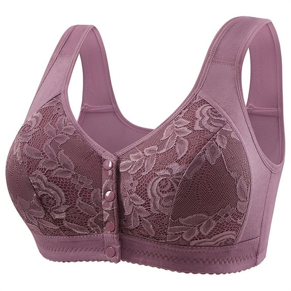 iHPH7 Bras for Women Front Closure Wireless Bras Full Coverage Bras for Seniors No Underwire Senior Comfort Bras Convenient Snap Everyday Sleep Bras Front Button Purple 42