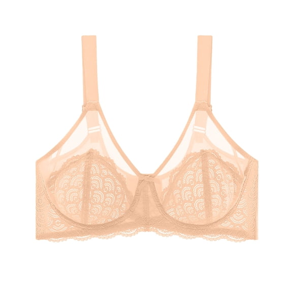 iHPH7 Bras for Women Lace Minimizer Underwire Bra, Unlined Full Coverage with Comfortable Lift for Large Bust Beige 36C