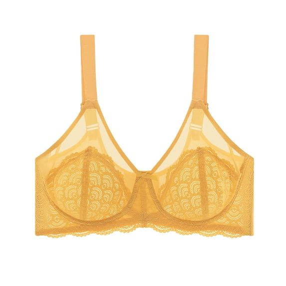 iHPH7 Bras for Women Lace Minimizer Underwire Bra, Unlined Full Coverage with Comfortable Lift for Large Bust Yellow 44E