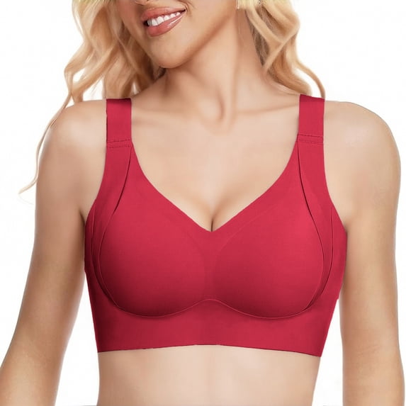 iHPH7 Bras for Women Supportive Wireless Push Up Bra Full Coverage No Underwire Seamless Plus Size for Older Women Red L