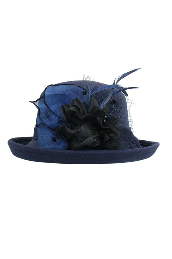 Bucket Hats for Woman Chemo Headwear for Women 1950s Accessories for Women Felt Hat Church Hats for Women, Navy A