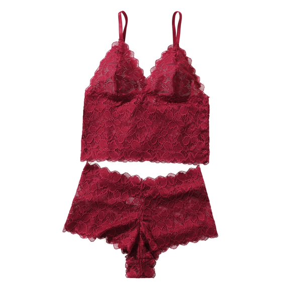 iHPH7 Cami Lace Pajama Sets for Women 2 Piece Loungewear Floral V-neck Top and Shorts Sleepwear Soft Comfy Pjs Casual Everyday Romantic Nightwear Outfits Wine L
