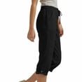 thumbnail image 1 of iHPH7 Capri Pants for Women Spring Summer Cotton Linen Straight Wide Leg Loose Drawstring Elastic Waist Cropped Trouser Black L, 1 of 4