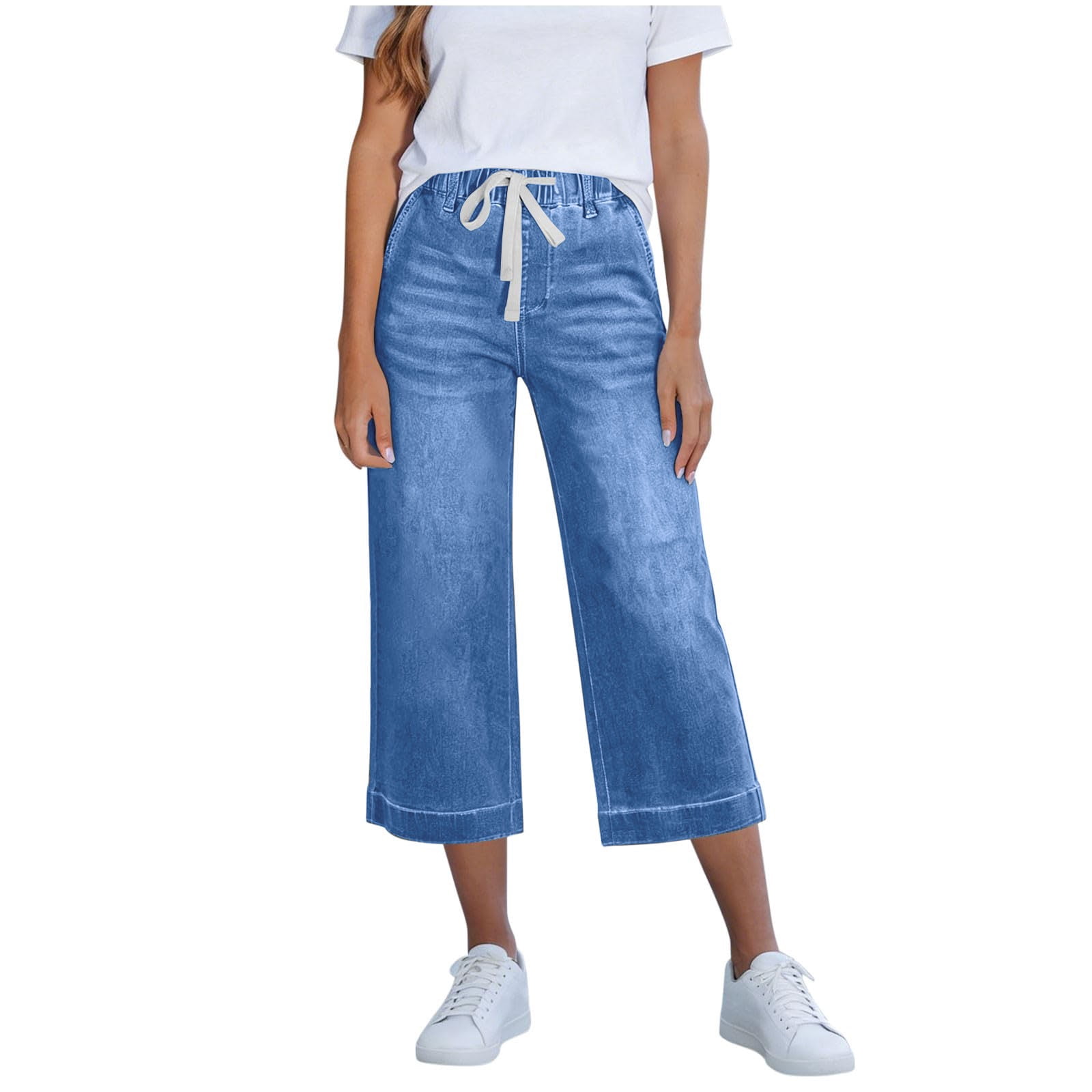 iHPH7 Capris Jeans for Women Trendy Wide Leg Capri Pants High