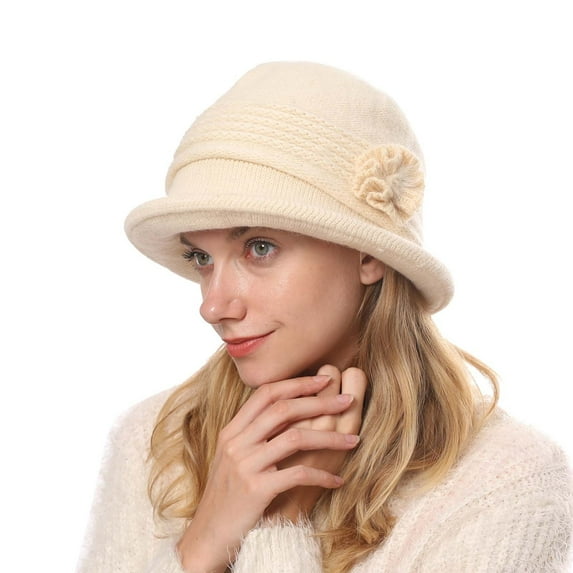 iHPH7 Cloche Hats for Women Tea Party Hats for Women Winter Hats for Women Formal Hats for Women Vintage Hats for Women 1920s Hat for Women Wool Hat Beige One Size