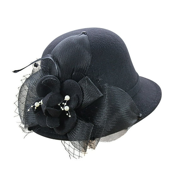 iHPH7 Cloche Hats for Women Church Hats for Women Bucket Hats for Woman Fancy Hats for Women Funeral Hats for Women, Black A