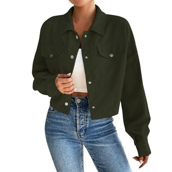iHPH7 Corduroy Jacket Women Collared Jacket Women Cropped Jacket Fall Clothes Womens Shacket Womens Jacket Green XL