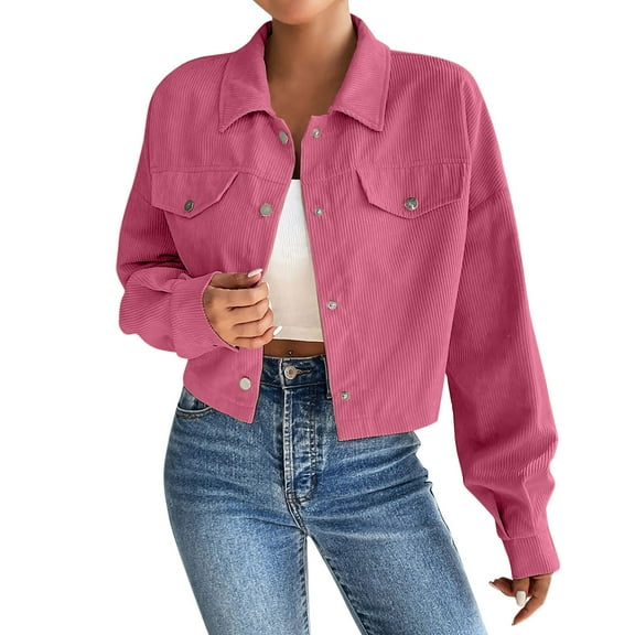 iHPH7 Corduroy Jacket Women Womens Jacket Cropped Jacket Fall Clothes Womens Shacket Fall Jacket Shacket Pink S