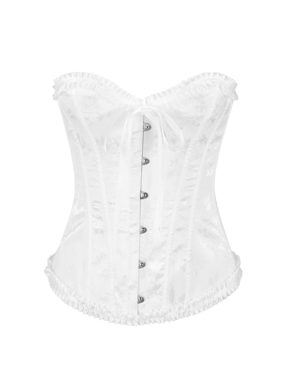 Corsets for Women Renaissance Floral Lace Up Boned Overbust Corset Bustier Shapewear White L