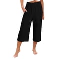 thumbnail image 1 of iHPH7 Cotton Linen Capri Pants Women Summer Capris for Women Capri Palazzo Pants for Women Loose Capri Gauze Pants Elastic Waist Trousers Palazzo Linen Pants Linen Casual Pants (S-XXL), 1 of 7