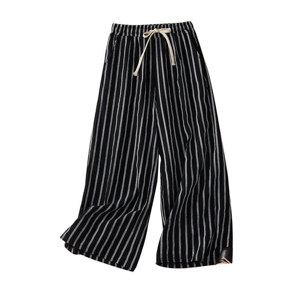 iHPH7 Cotton Linen Pants Women Drawstring Trousers with Pockets Cropped Pants for Women Lightweight Summer Pants Women Gauze Pants Cotton Pants for Women Linen Trousers (M-4XL)